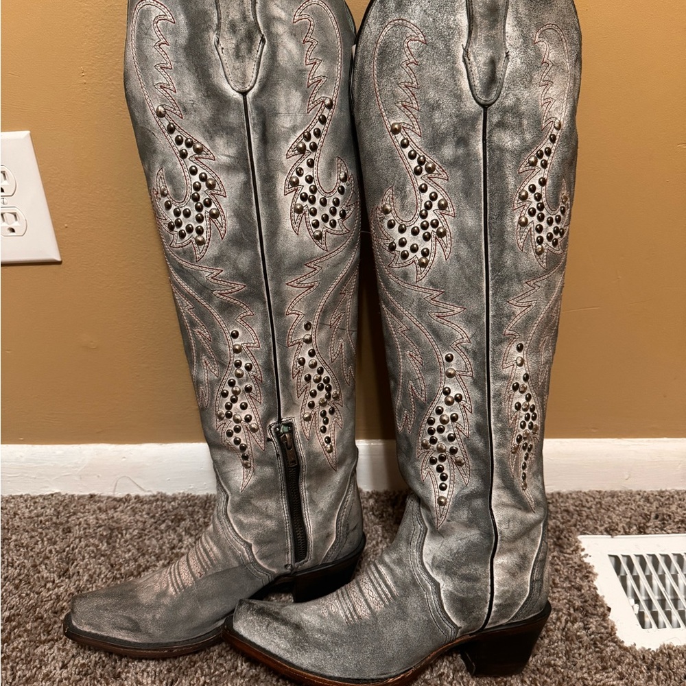 Corral Gray Heeled Boots with Intricate Cutouts